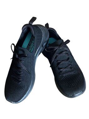 Skechers Girls Air-Cooled Memory Foam Black Walking Shoes Size 3.5